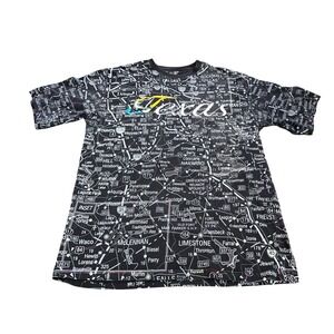 Beyond The Limit Texas Road Map All Over Print T-Shirt Black 3XL Dallas Waco